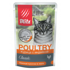 Blitz Cat Classic Poultry - влажный корм для взрослых кошек, курица с индейкой, 85 г