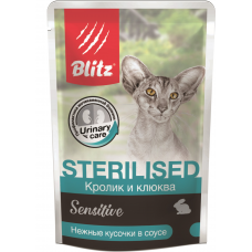 Blitz Sensitive Cat Sterilised Rabbit - влажный корм для стерилизованных кошек, кролик с клюквой, 85 г
