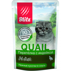 Blitz Holistic Cat Quail - влажный корм для взрослых кошек, перепёлка с индейкой, 85 г