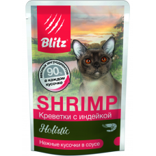 Blitz Holistic Cat Shrimp - влажный корм для взрослых кошек, креветки с индейкой, 85 г