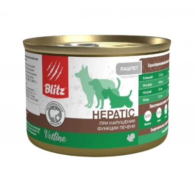 Blitz Dog Vetline Hepatic - диетический влажный корм для собак при нарушении функции печени, с индейкой, 200 г