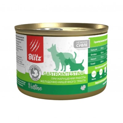 Blitz Dog Vetline Gastrointenstinal - диетический влажный корм для собак при нарушении работы ЖКТ, с индейкой, 200 г