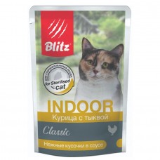 Blitz Cat Classic Adult Indoor - влажный корм для стерилизованных кошек, курица с тыквой, 85 г