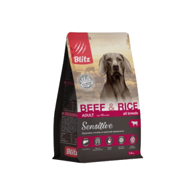 Blitz Sensitive Adult All Breeds Beef & Rice - сухой корм для взрослых собак всех пород, говядина и рис