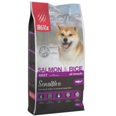 Blitz Sensitive Adult All Breeds Salmon & Rice - сухой корм для взрослых собак всех пород, лосось и рис