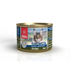 Blitz Holistic Cat Salmon - влажный корм для взрослых кошек, лосось с креветками, 200 г