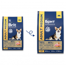 Brit Premium Adult M - корм для взрослых собак средних пород (10-25 кг), с курицей