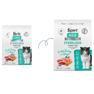 Brit Care Cat Sterilised Urinary Care - сухой корм для профилактики МКБ у стерилизованных кошек, с индейкой и уткой