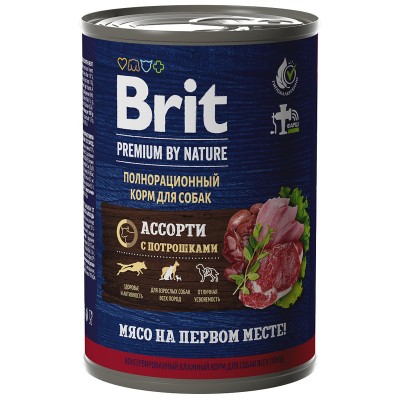 Brit Premium Dog Meat - консервы для собак всех пород с мясным ассорти и потрошками, 410 г (арт. 5051137)