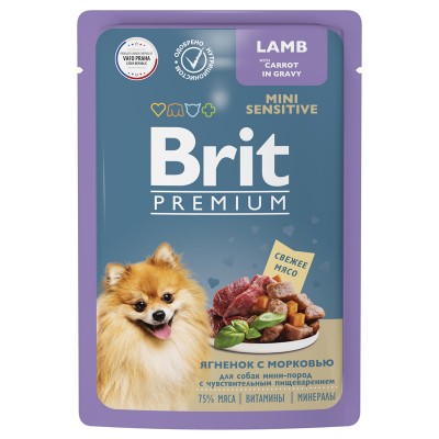 Brit Premium Dog Mini  Lamb&Carrot - паучи для собак мини пород с чувствительным пищеварением с ягнёнком и морковью в соусе, 85 г (арт. 5053094)