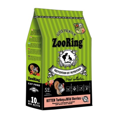 ZooRing Kitten Turkey Wild Berries - сухой корм для котят, беременных и кормящих, с индейкой и лесными ягодами (арт. 100175)