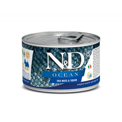 Farmina N&D Ocean Sea Bass & Squid Mini Adult - влажный корм для взрослых собак (сибас, кальмар), 140 г