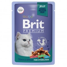 Brit Premium Adult Sterilised Duck & Apples - влажный корм для взрослых стерилизованных кошек, утка с яблоками в желе, 85 г (арт. 5050208)