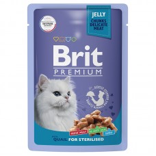 Brit Premium Adult Sterilised Quail - влажный корм для взрослых стерилизованных кошек, перепелка в желе, 85 г (арт. 5050215)