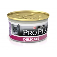 Pro Plan Delicate - влажный корм для взрослых кошек с чувствительным пищеварением, с индейкой и рисом (85 гр. ж/б)