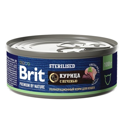Brit Premium by Nature - консервы с мясом курицы и печенью для стерилизованных кошек, 100 г (арт. 5051281)