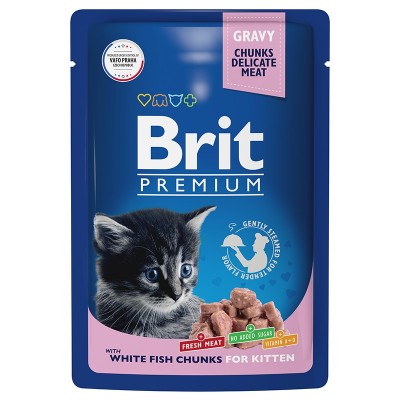 Brit Premium White Fish Chunks for Kitten - влажный корм для котят, белая рыба в соусе, 85 г (арт. 5048861)