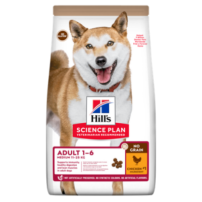 Hill's Science Plan No Grain - беззлаковый сухой корм для взрослых собак средних пород, с курицей