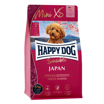 Happy Dog Mini XS Sensible Japan 27/16 - сухой корм для взрослых собак мелких пород весом до 5 кг с чувствительным пищеварением (форель, морские водоросли, рис)