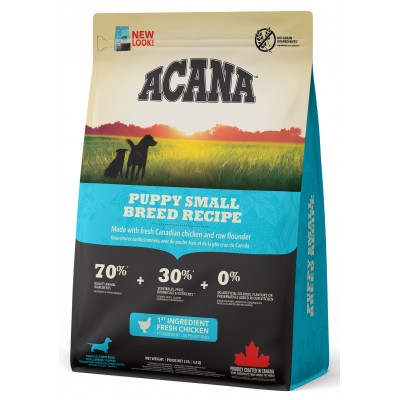 Acana Recipe Puppy Small Breed (70/30) - беззерновой корм для щенков миниатюрных пород, со свежим цыпленком, камбалой, яйцами, овощами и фруктами
