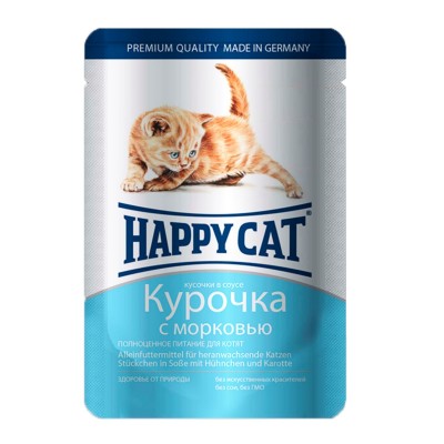 Happy Cat - паучи для котят (курочка с морковью, кусочки в соусе), 100г