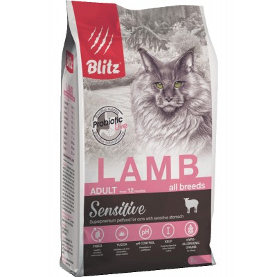 Blitz Sensitive Adult Cats All Breeds Lamb - сухой корм для взрослых кошек, ягненок