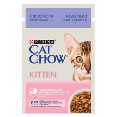 Cat Chow - влажный корм для котят, кусочки в соусе с ягнёнком и кабачком 85 гр.
