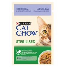 Cat Chow - влажный корм для стерилизованных кошек, кусочки в соусе с ягненком и зеленой фасолью 85 гр.