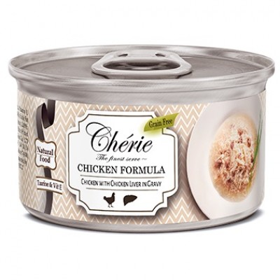 Cherie Chicken Formula Shredded Chicken & Liver Liver in Gravy - куриное филе с печенью в соусе для кошек, 80 г