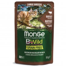 Monge BWild Grain Free - паучи для котят и взрослых кошек крупных пород, буйвол, овощи, 85 гр.