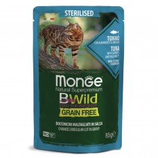 Monge BWild Grain Free - паучи для стерилизованных кошек, тунец, креветки, овощи, 85 гр.