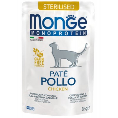 Monge Mono PATE CHICKEN - монопротеиновый паштет для взрослых стерилизованных кошек, курица, 85 гр.