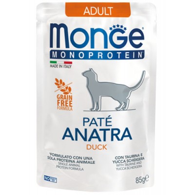 Monge Mono PATE DUCK - монопротеиновый паштет для взрослых кошек, утка, 85 гр.