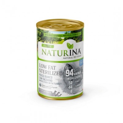 Naturina Elite Low Fat Double White Fish & Turkey - беззерновой двухпротеиновый влажный корм для собак, белая рыба и индейка 400 г.
