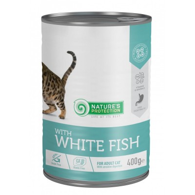 Nature's Protection Sensitive Digestion White Fish - влажный корм для взрослых кошек с чувствительным пищеварением, белая рыба