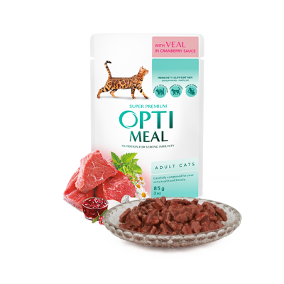Optimeal Adult Cat Veal - паучи для взрослых кошек с телятиной в клюквенном соусе (12шт*85 г)