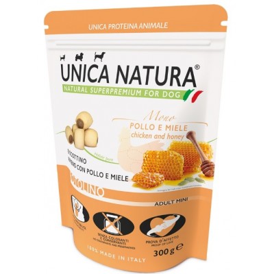 Unica Natura MONO ROTOLINO - печенье для взрослых собак мелких пород, с курицей, медом и тыквенными семечками, 300 г