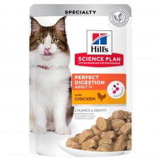 Hill's Science Plan Perfect Digestion - влажный корм для кошек для поддержания здоровья пищеварения и питания микробиома, пауч с курицей и коричневым рисом 