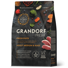 Grandorf Fresh Dog Medium Maxi Duck & Sweet Potato - беззерновой корм для взрослых собак средних и крупных пород, утка с бататом