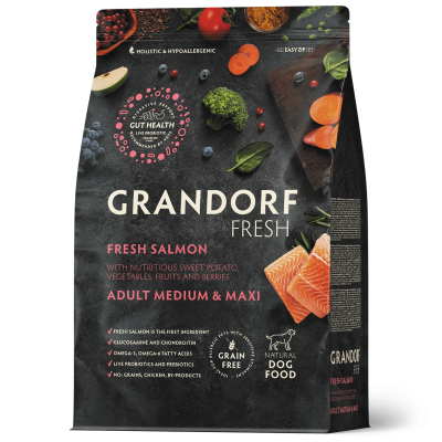 Grandorf Fresh Dog Medium Maxi Salmon & Sweet Potato - беззерновой корм для взрослых собак средних и крупных пород, лосось с бататом