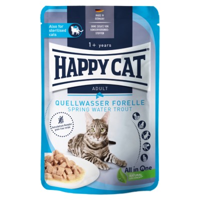 Happy Cat Adult Culinary Meat in Sauce QuellwasserForelle - влажный корм для кошек, мясные кусочки в соусе, форель, 85 г