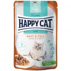 Happy Cat Adult Care Meat in Sauce Haut & Fell - влажный корм для кошек, мясные кусочки в соусе для ухода за кожей и шерстью, 85 г