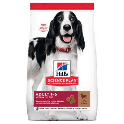Hill's Science Plan - сухой корм для взрослых собак средних пород для поддержания иммунитета, с ягненком и рисом 