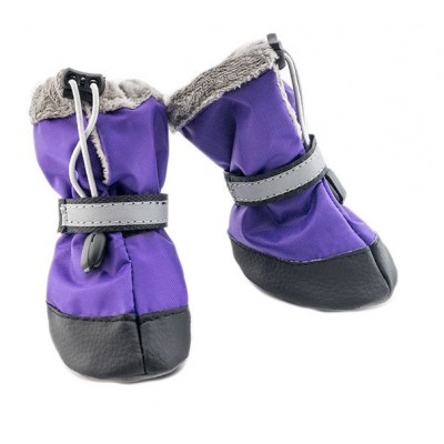 Утепленная обувь для собак фиолетового цвета, мех+п/э, 3х-сл.подошва (2 ботинка) "Дарелл"
