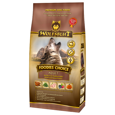 Wolfsblut Foodies Choice Adult  26/16 -  сухой корм без зерна для взрослых собак всех пород с перепелом и бататом