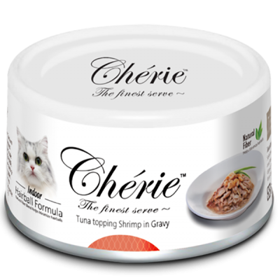 Cherie in Gravy Hairball - Консервы для кошек, микс желтоперого и полосатого тунца с креветками в подливе, 80 г