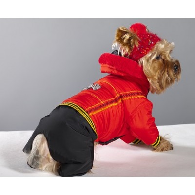 Комбинезон зимний для собак "Formula 1" черно-красный (модель 2012-44)