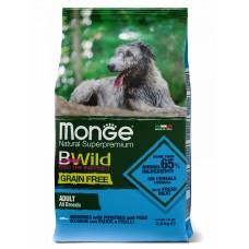 Monge BWild Grain Free Adult All Breeds Anchovies - беззерновой сухой корм для взрослых собак всех пород (анчоусы, картофель)