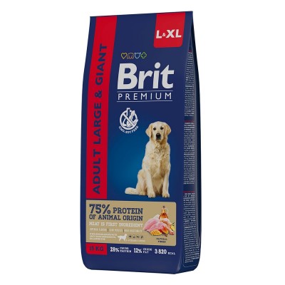 Brit Premium Adult Large XL - сухой корм с курицей для взрослых собак крупных пород и гигантских пород (25 – 90 кг)