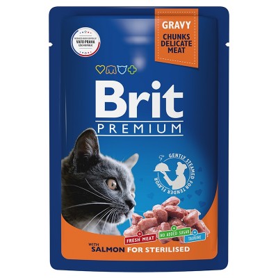 Brit Premium Sterilised Salmon - влажный корм для стерилизованных кошек, лосось в соусе, 85 г (арт. 5048892)